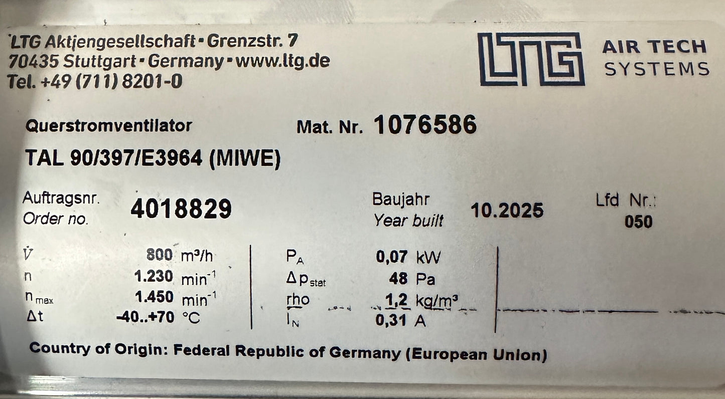 Querstromventilator LTG - Klimagerät MGT