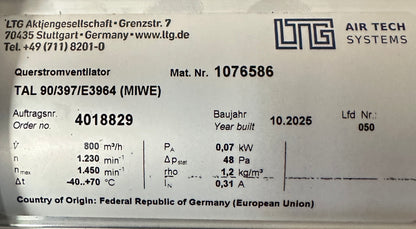 Querstromventilator LTG - Klimagerät MGT